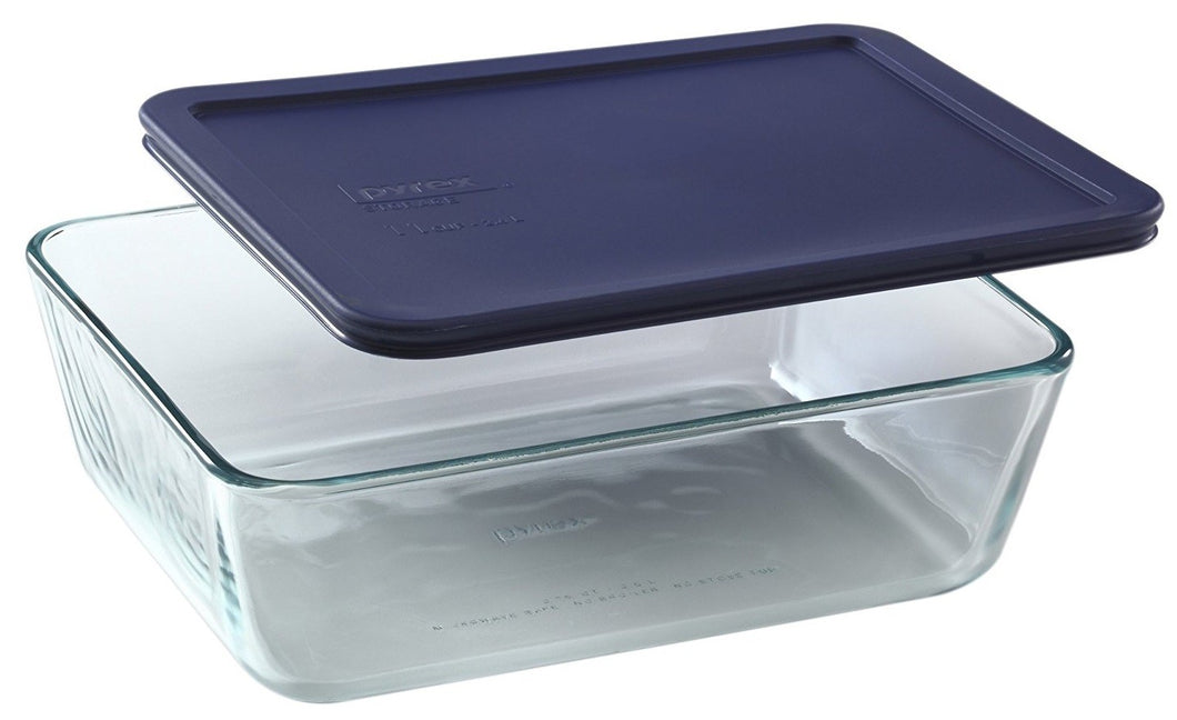 PYREX-RECT*11cup-BAKE DISH-BLUE COV
