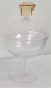 VJ5093 Glass Footed Jar with Amber Diamond Shaped Handle - Small