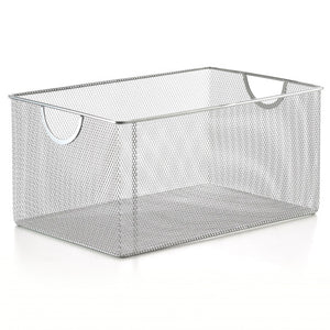 Silver Mesh Open Bin Storage Basket DVD CD Book Holder, 12 x 7.75 x 5.8 #1116