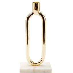 TCH3496 Gold Loop Taper Candle Holder on Marble Base - 11.75"H