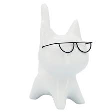16931 PORCELAIN, 8"H KITTY W/ GLASSES, WHITE