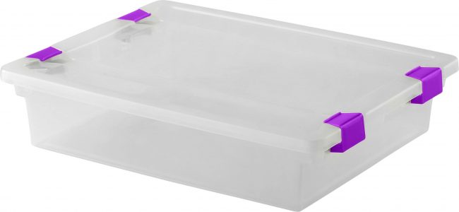 STORAGE-LATCH–14.x11x3.25″ CLEAR W/ PURPLE CLIP