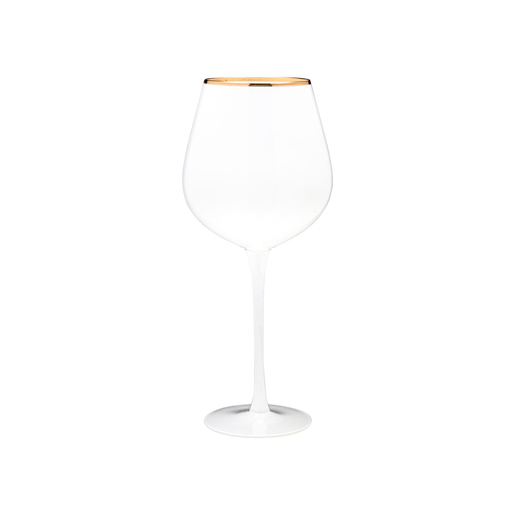 VD-P27-WH Vikko Decor - Platinum, White with Gold Rim, Wine Glass, 27 oz