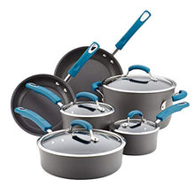 Load image into Gallery viewer, Rachael Ray Hard Anodized Blue Handles 10-Piece Set
