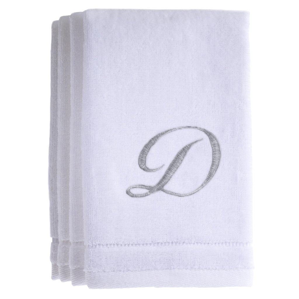 D - Cotton velour monogram towel - White