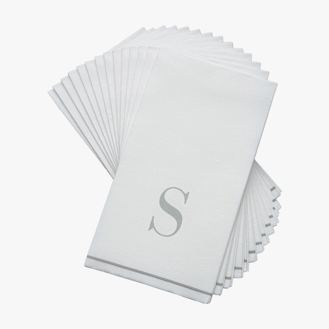14 PK White and Silver Guest Paper Napkins  - Letter S
