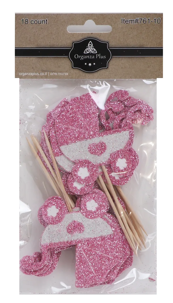 18 Pink BabyCarriage Toothpicks For Cake Decarotion