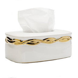 TB3487 White Tissue Box Gold Rounded Design