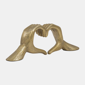 18310 Metal, 13" Hand-Heart Sculpture, Gold