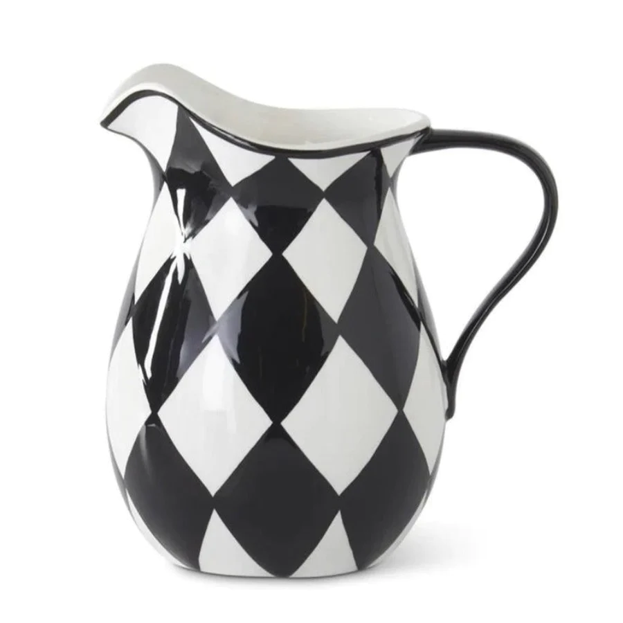 17835A   9 Inch Black & White Harlequin Pitcher