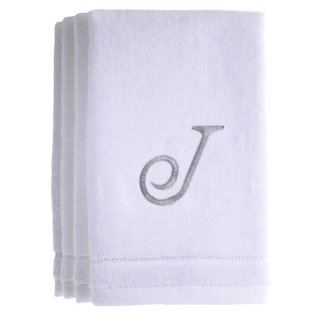 J - Cotton velour monogram towel - White