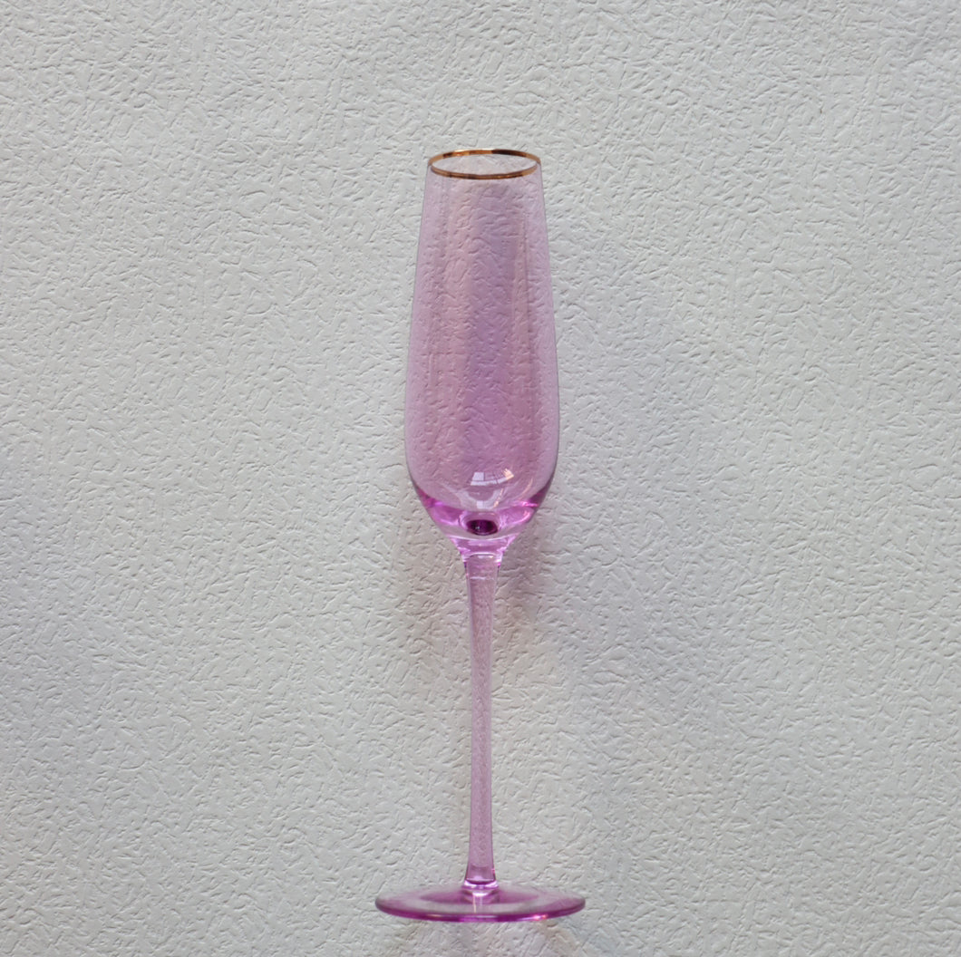 VD-P8-LI Vikko Decor - Platinum, Lilac with Gold Rim, Champagne Flute Glass, 8.5 oz