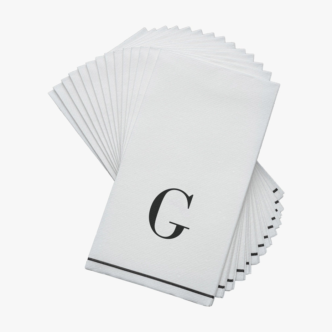 14 PK White and Black Guest Paper Napkins  - Letter G