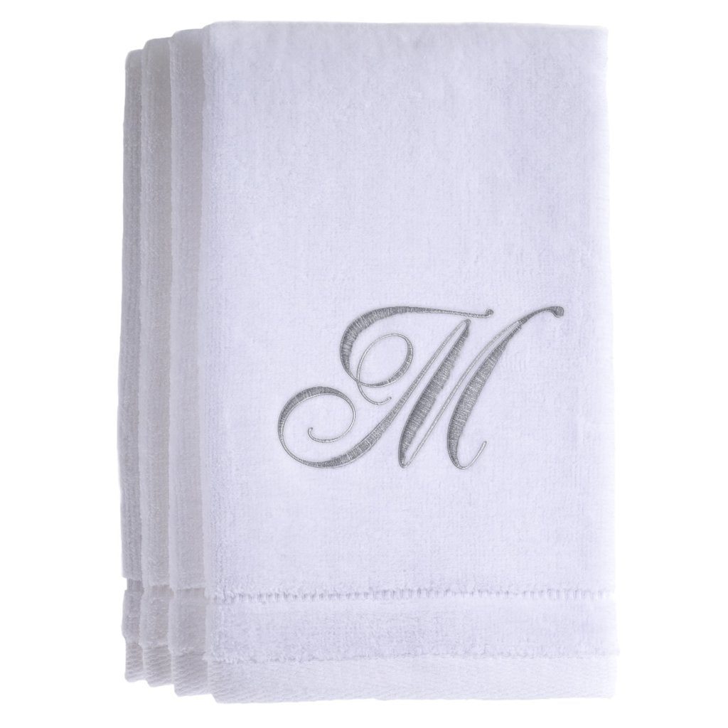 M - Cotton velour monogram towel - White