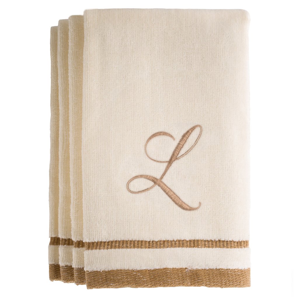 L - Cotton velour monogram towel - Ivory