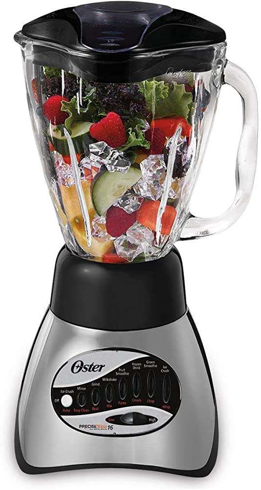 Oster Core 16-Speed Blender with Glass Jar, Black, 006878. Brushed Chrome , 40 Ounce