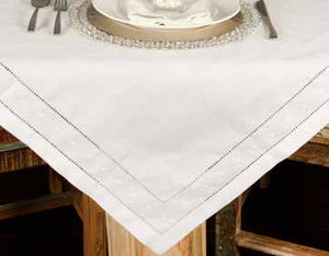 SWS-72X140 WHITE HEM DOT TABLECLOTH