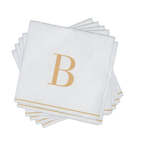 16 PK White and Gold Cocktail Paper Napkins  - Letter B