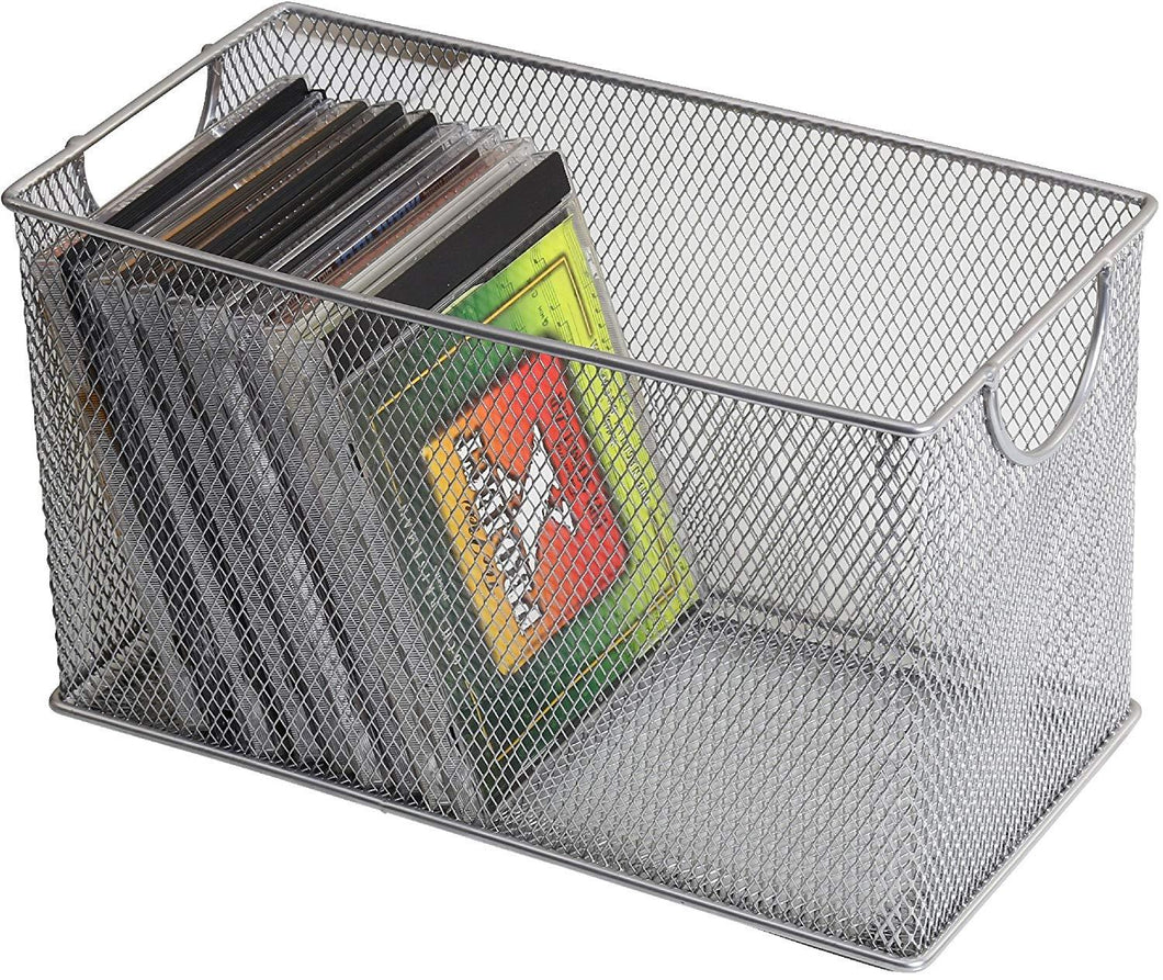 Ybm Home Mesh Storage DVD Box, Silver Mesh Great for School Home or Office Supplies, Books , Dvd's Computer Discs and More #2318