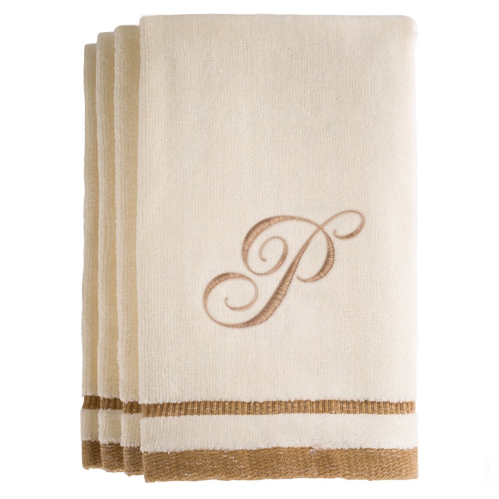 P - Cotton velour monogram towel - Ivory