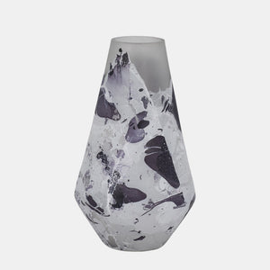 18439-01 GLASS, 11" FOG SHADOW VASE, WHITE