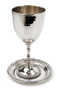 SDKC69 Brass Hammered Kiddush Cup with Chatons