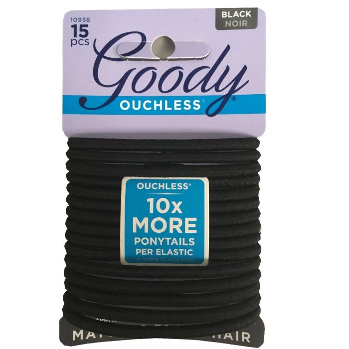 Lg. 4mm. Ouchless Pony Elastic Black, 15 Ct.