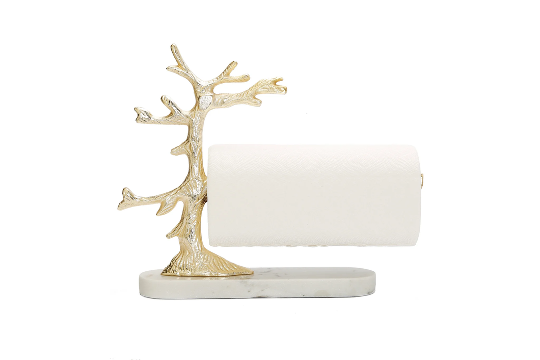 LPT3158 Gold Tree Design Paper Towel Holder on Marble Base