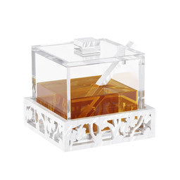 HJ05WP LASER CUT HONEY JAR - WHITE PEARL