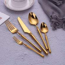 Load image into Gallery viewer, TAJ-FW-104 TAJ Crown Shiny Gold Flatware Service For 4 Dishwasher Safe
