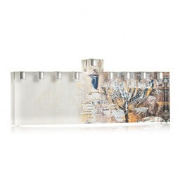 PA-ZA-ME-3 Painted Menorah - Metal Fire-Safe Inserts (oil & candles)