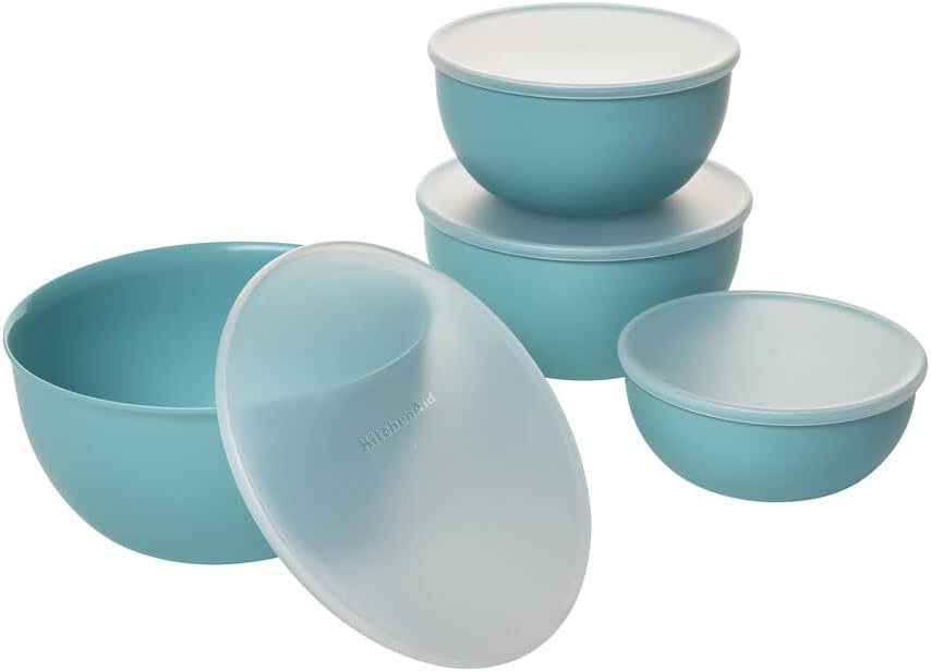 KitchenAid Plastic Prep Bowls with Lids, Set Of 4, Aqua Sky