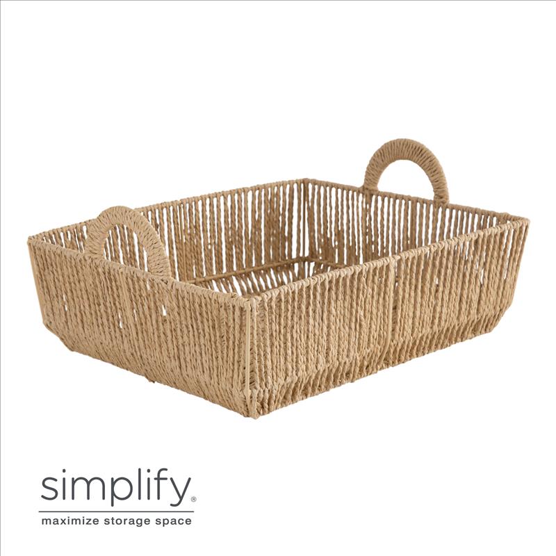 Paper Rope Vertical Weave Shelf Storage Basket W. Round Handles - 15x13x5