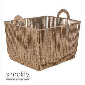 Paper Rope Vertical Weave Med Storage Basket W. Round Handles - 12x10x8