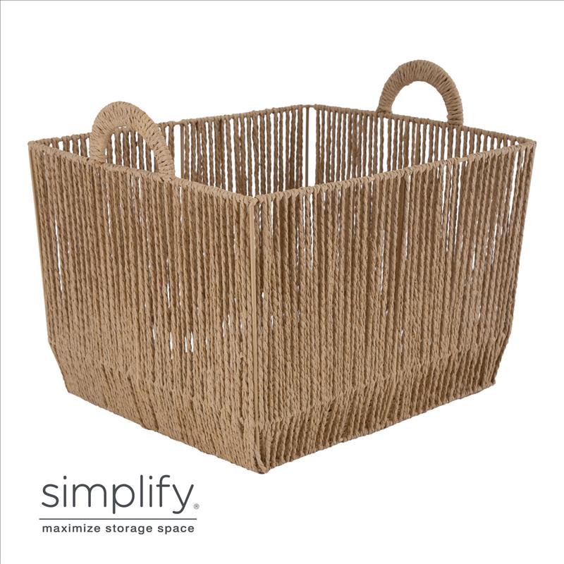 Paper Rope Vertical Weave Med Storage Basket W. Round Handles - 12x10x8