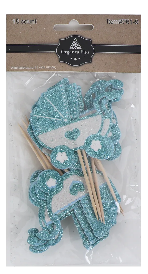 18 Blue BabyCarriage Toothpicks For Cake Decarotion