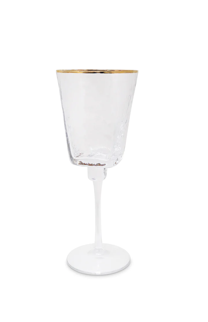 VWN2999 Hammered Wine Glasses Square Shaped with Gold Rim