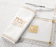 Load image into Gallery viewer, PU-CC-ECS-GO PU Leather Challah Cover - Embroidered Crystal Stone - Gold
