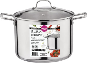 203016 16QT STOCK POT,GLS LID, S/S