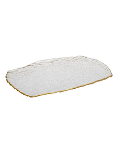 CD3686 Crushed Glass Oblong Tray with Gold Rim - 10.5"L x 6.25"W