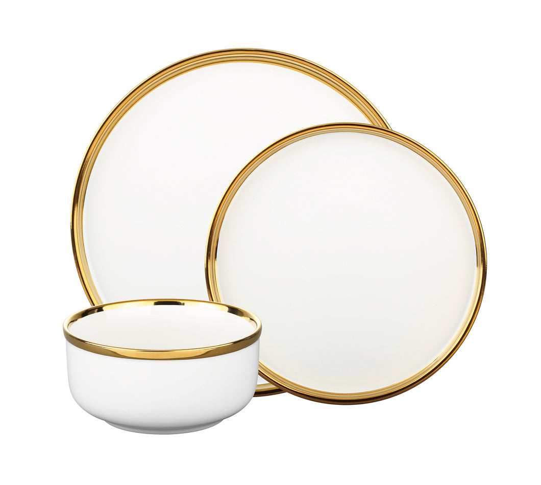 87466  Hillcrest Stoneware Wh&gold 12