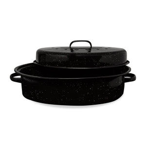 Millvado - Granite Medium Oval Roaster With Lid , 16" X 10.6" X 6"H, 12LB -