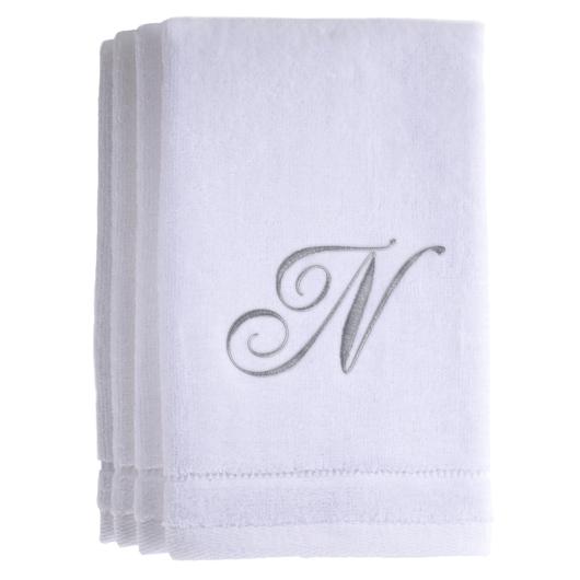 N - Cotton velour monogram towel - White