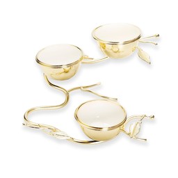 LRD3004 3 Bowl Relish Dish with Leaf Design - Gold/White