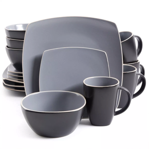 94851.16 Soho Lounge Matte 16 Piece Dinnerware Set in Black and Gray