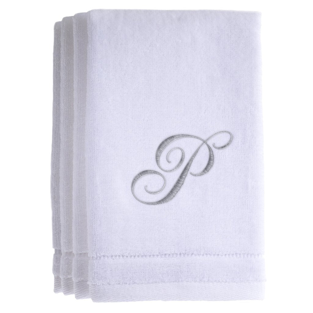 P - Cotton velour monogram towel - White